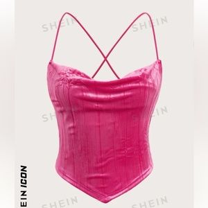 SHEIN ICON criss cross backless velvet cami top